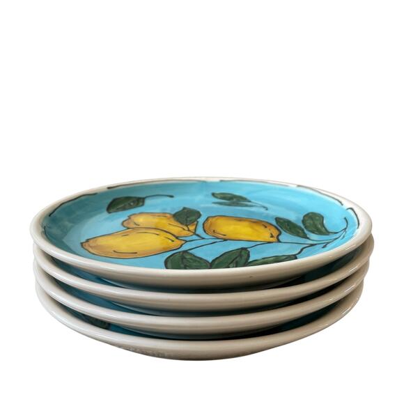 Blue Sky Clayworks Lemon Sky Side Plates 8in Set of 4 Blue & Yellow NEW - Picture 4 of 13